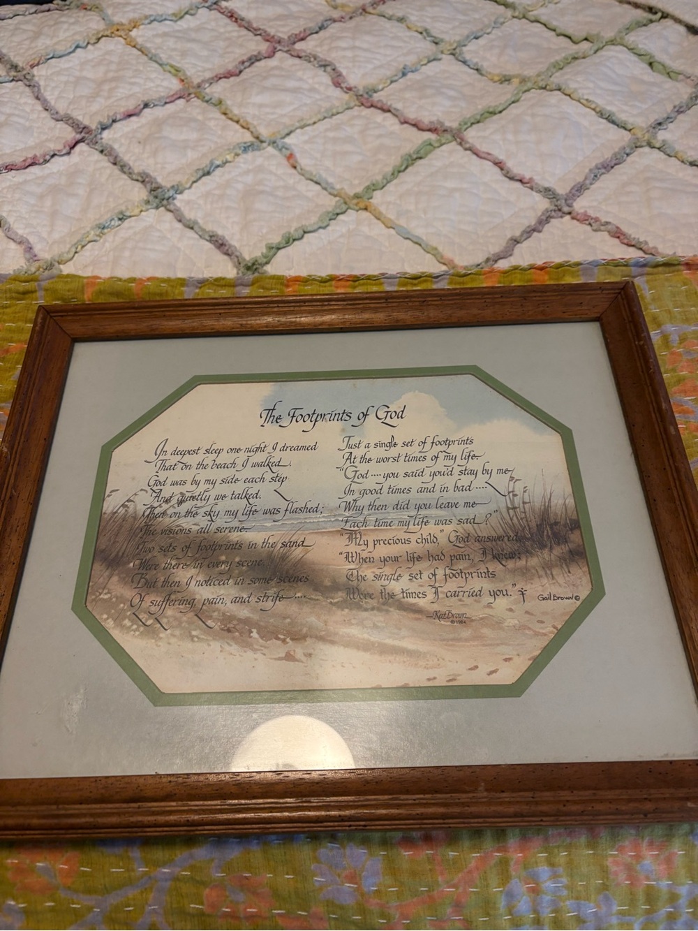 Framed 'Footprints in the Sand' Poem Wall Art - Green and Brown